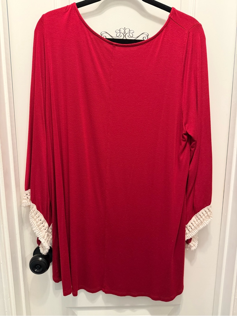 The Hanger Red Tunic with White Crochet Sleeve Trim